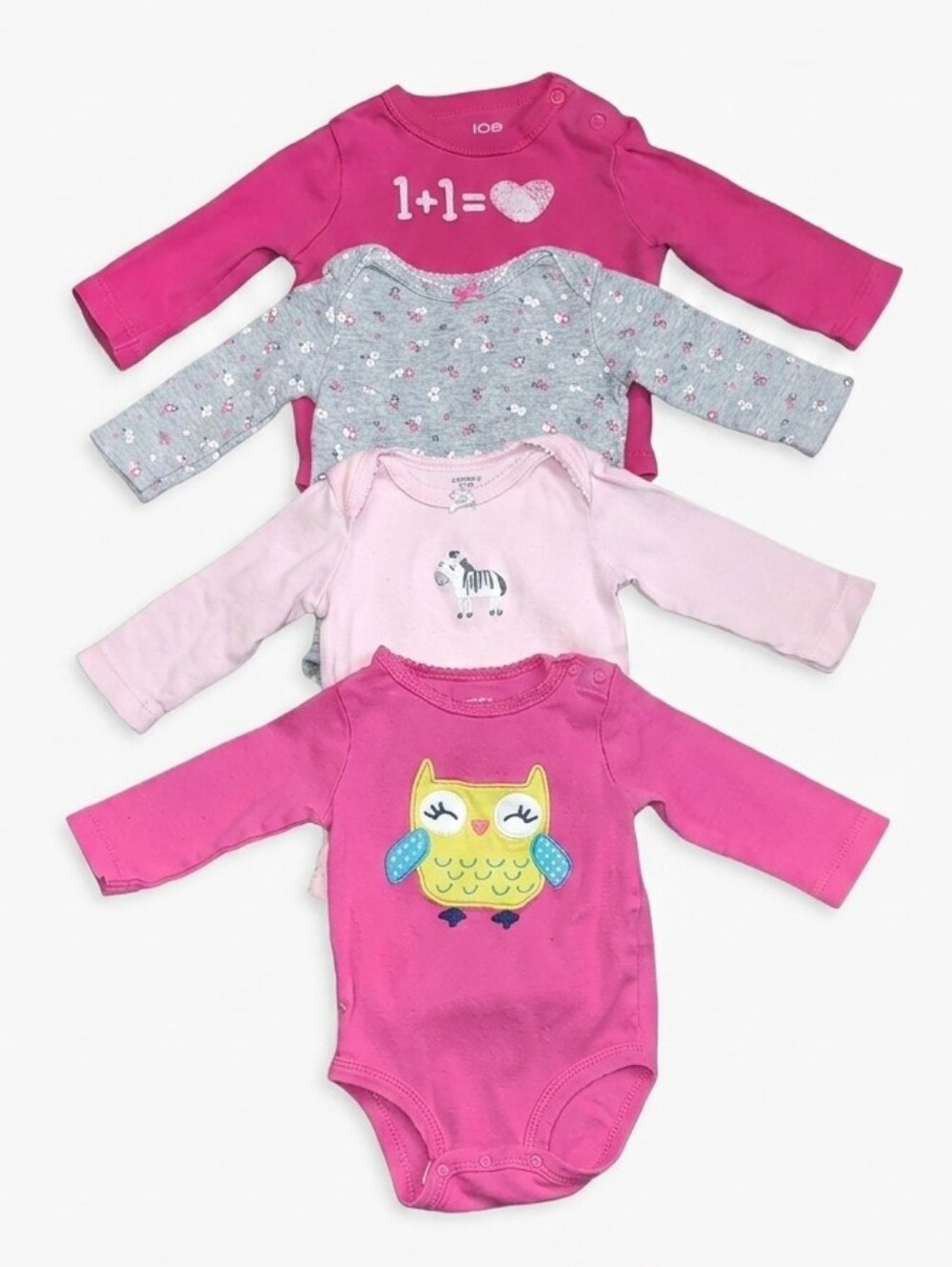 Set Of 4 Baby One Piece Bodysuits Joe Fresh Carters Pink Gray Girls Size 3m 3-6m